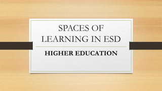 SPACES OF
LEARNING IN ESD
HIGHER EDUCATION
 