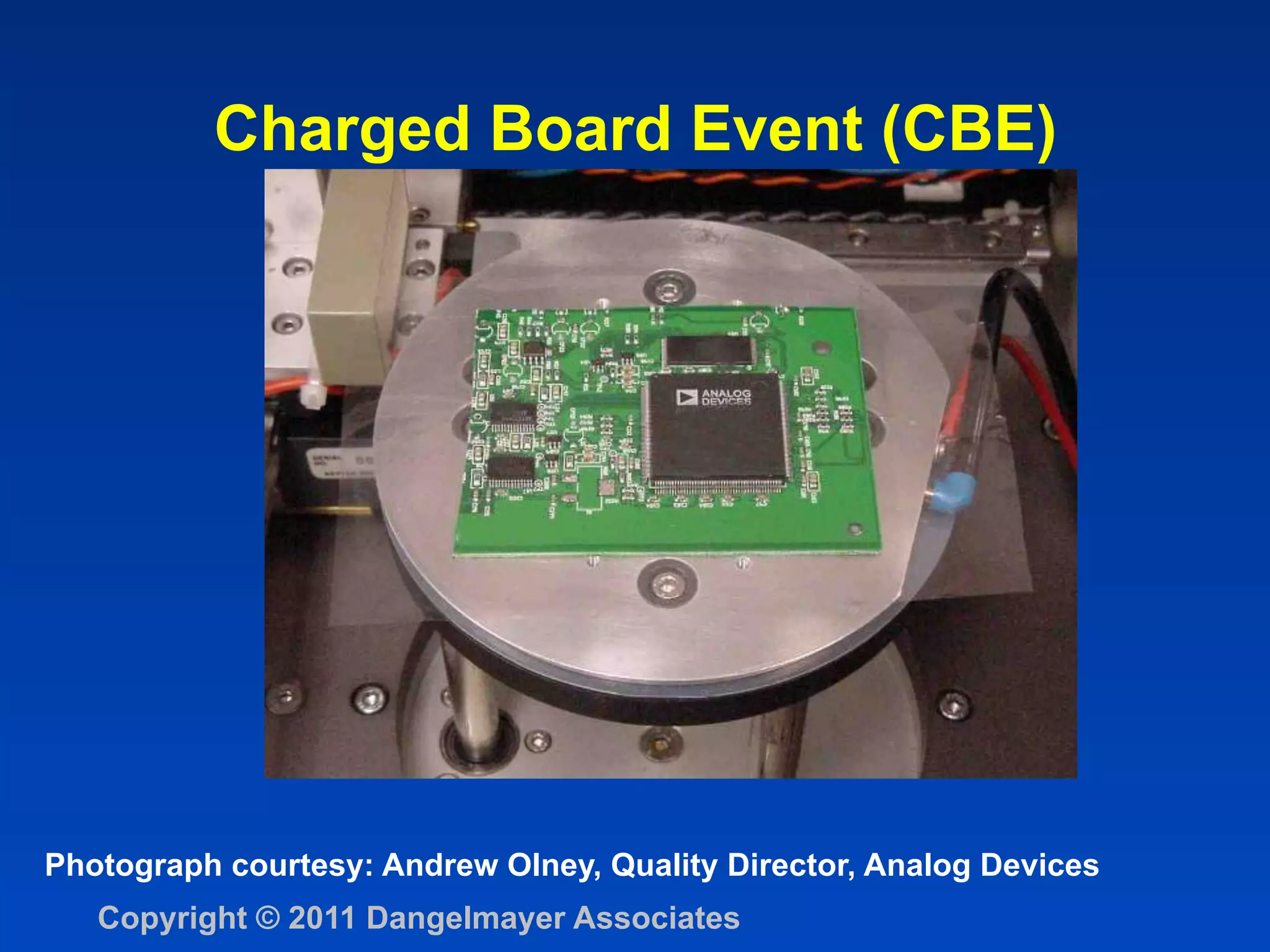 Charged Board Event (CBE)




Photograph courtesy: Andrew Olney, Quality Director, Analog Devices
   Copyright © 2011 Dangelmayer Associates
 