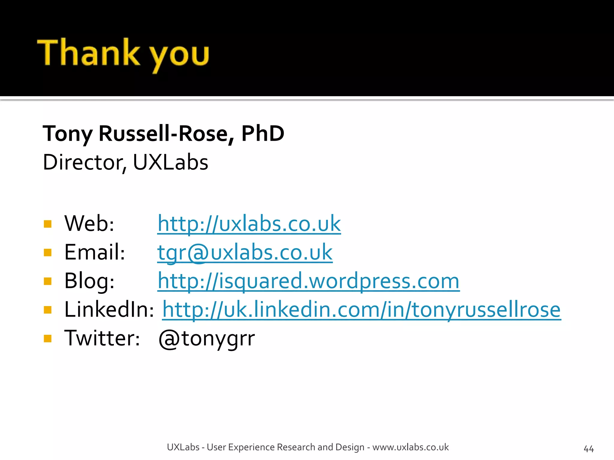    M.J. Bates. Information search tactics. Journal of the American Society for
    Information Science, 30(4):205–214, 1979
   A. Broder. A taxonomy of web search. SIGIR Forum, 36(2):3–10, 2002
   D. Ellis. A behavioural model for information retrieval system design.
    Journal of Information Science, 15:237–247, 1989
   Gary Marchionini. Information Seeking in Electronic Environments.
    Cambridge University Press, 1995
   D.A. Norman. The Psychology of Everyday Things. Basic Books, New
    York, 1988
   Vicki L. O'Day and Robin Jeffries. Orienteering in an information
    landscape: how information seekers get from here to there. In
    Proceedings of the INTERCHI Conference on Human Factors in Computing
    Systems (CHI'93), Amsterdam, April 1993
   D.E. Rose and D. Levinson. Understanding User Goals In Web Search.
    Proceedings of the 13th International Conference on World Wide Web
    (WWW'04), pages 13–19, 2004
   A.G. Sutcliffe and M. Ennis. Towards a cognitive theory of information
    retrieval. Interacting with Computers, 10:321–351, 1998

                   UXLabs - User Experience Research and Design - www.uxlabs.co.uk   39
 