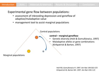 Experimental gene flow between populations:
• assessment of inbreeding depression and geneflow of
adaptive/maladaptive val...