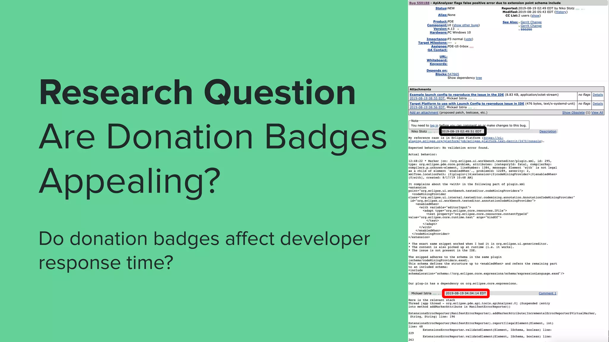 Research Question
Are Donation Badges
Appealing?
Do donation badges aﬀect developer
response time?
 