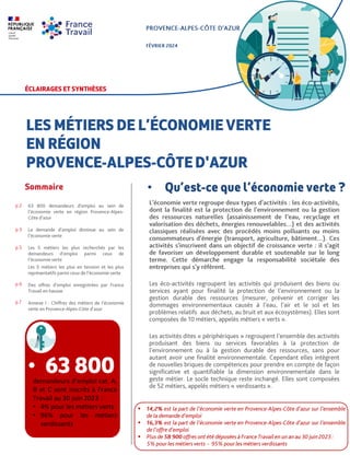 •
•demandeurs d’emploi cat. A,
B et C sont inscrits à France
Travail au 30 juin 2023 :
• 4% pour les métiers verts
• 96% pour les métiers
verdissants



 
