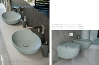 26 Bull Bull 27
VASO SOSPESO BULL GHIACCIO / BULL WALL HUNG WC GHIACCIO – ART.GHWCSBLL
SEDILE SLIM BULL GHIACCIO / BULL SLIM SEAT COVER GHIACCIO – ART.GHCWBLRF​
BIDET SOSPESO BULL GHIACCIO / BULL WALL HUNG BIDET GHIACCIO – ART.GHBDSBLL
LAVABO FLAT 2 GHIACCIO / FLAT 2 WASH BASIN GHIACCIO – ART.GHLVF02
PILETTA IN OTTONE CON TAPPO IN CERAMICA GHIACCIO / BRASS WASTE WITH CERAMIC PLUG GHIACCIO – ART.GHPIL
 