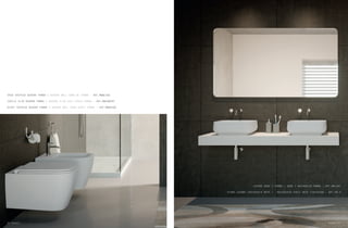 42 Quadra Quadra 43
VASO SOSPESO QUADRA PANNA / QUADRA WALL HUNG WC PANNA – ART.MWWCSQD
SEDILE SLIM QUADRA PANNA / QUADRA SLIM SEAT COVER PANNA – ART.MWCWQDRF
BIDET SOSPESO QUADRA PANNA / QUADRA WALL HUNG BIDET PANNA – ART.MWBDSQD
LAVABO QUBE 1 PANNA / QUBE 1 WASHBASIN PANNA – ART.MWLVQ1
PIANO LAVABO 160x50Xh10 NEVE / 160x50xH10 SHELF NEVE FINISHING – ART.PN.4
42 Quadra Quadra 43
 