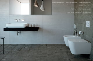 VASO SOSPESO QUADRA - SEDILE SLIM QUADRA - BIDET SOSPESO QUADRA
LAVABO QUBE 5 75x44
“TUTTO IN FINITURA BIANCO LUCIDO”
PIANO LAVABO 140x50Xh10 FINITURA MOGANO
64 Quadra Quadra 65
 
