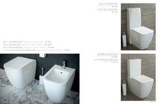 VASO A TERRA QUADRA BIANCO / QUADRA BACK TO WALL WC WHITE – ART.WCQD
SEDILE SLIM QUADRA BIANCO / QUADRA SLIM SEAT COVER WHITE – ART.CWQDRF
BIDET A TERRA QUADRA BIANCO / QUADRA BACK TO WALL BIDET WHITE – ART.BDQD
PILETTA IN OTTONE CON TAPPO IN CERAMICA BIANCO / BRASS WASTE WITH CERAMIC PLUG WHITE – ART.WPIL
VASO A TERRA QUADRA BIANCO
QUADRA BACK TO WALL WC WHITE
ART.WCQD
CASSETTA FREE STANDING BIANCO
FREE SATNDING CISTERN WHITE
ART.CMBL
VASO MONOBLOCCO QUADRA BIANCO
QUADRA CLOSE COUPLED WC WHITE
ART.WCMQD
CASSETTA MONOBLOCCO QUADRA BIANCO
QUADRA CISTERN WHITE
ART.CM
66 Quadra Quadra 67
 