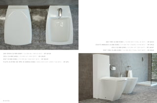 VASO SOSPESO SELINON BIANCO / SELINON WALL HUNG WC WHITE – ART.WCSLNS
SEDILE SELINON BIANCO / SELINON SEAT COVER WHITE – ART.CWSLNF
BIDET SELINON BIANCO / SELINON WALL HUNG BIDET WHITE – ART.BDSLNS
PILETTA IN OTTONE CON TAPPO IN CERAMICA BIANCO / BRASS WASTE WITH CERAMIC PLUG WHITE – ART.WPIL
VASO TERRA SELINON BIANCO / SELINON BACK TO WALL WC WHITE – ART.WCSLN
CASSETTA MONOBLOCCO SELINON BIANCO / SELINON FREE STANDING CISTERN WHITE – ART.CMSLN
SEDILE SELINON BIANCO / SELINON SEAT COVER WHITE – ART.CWSLNF​
BIDET TERRA SELINON BIANCO / SELINON BACK TO WALL BIDET WHITE – ART.BDSLN
86 Selinon Selinon 87
 