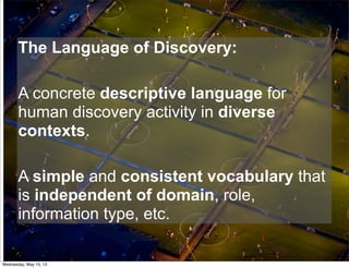 The Language of Discovery:
A concrete descriptive language for
human discovery activity in diverse
contexts.
A simple and ...