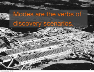 Modes are the verbs of
discovery scenarios.
Wednesday, May 15, 13
 