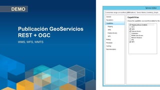 WMS, WFS, WMTS
Publicación GeoServicios
REST + OGC
DEMO
 