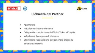 Architettura Ticino Ticket
OS: Linux
Backend: Docker + PHP + 3rd Part Services
Database: Mariadb
Frontend: Vue Js + HTML +...