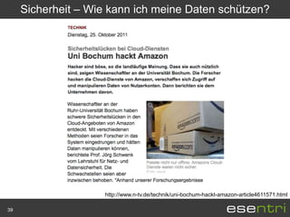 Sicherheit – Wie kann ich meine Daten schützen?




                    http://www.n-tv.de/technik/uni-bochum-hackt-amazon-article4611571.html

39
 