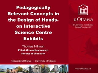 Pedagogically Relevant Concepts in the Design of Hands-on Interactive Science Centre Exhibits Thomas Hillman PI Lab (Promoting Inquiry) Faculty of Education 