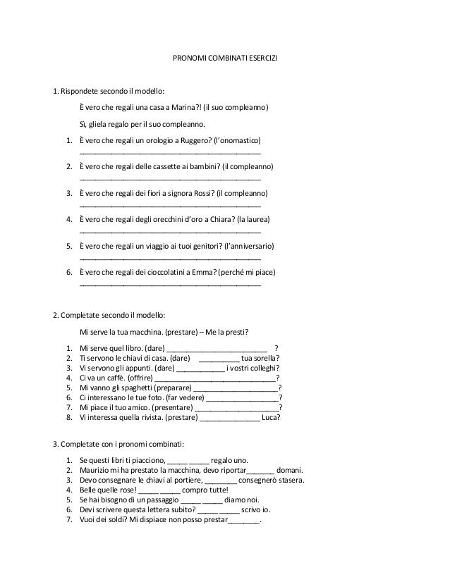 Esercizi Pronomi Combinati