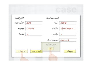 case
analyst            document
number                 ref

  name                title

  level               code

    ...