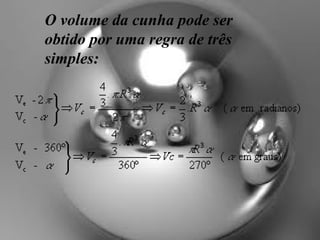 O volume da cunha pode ser obtido por uma regra de três simples: 