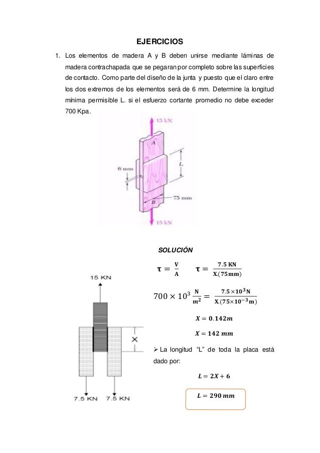 EJERCICIOS
1. Los elementos de madera A y B deben unirse mediante lÃ¡minas de
madera contrachapada que se pegaran por compl...