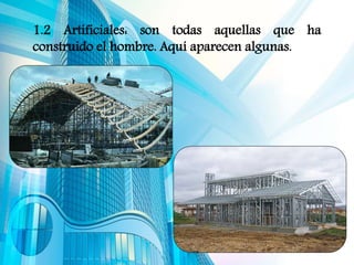 1.2 Artificiales: son todas aquellas que ha
construido el hombre. Aquí aparecen algunas.
 