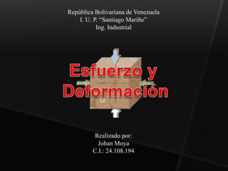 República Bolivariana de Venezuela 
I. U. P. “Santiago Mariño” 
Ing. Industrial 
Realizado por: 
Johan Moya 
C.I.: 24.108.194 
 