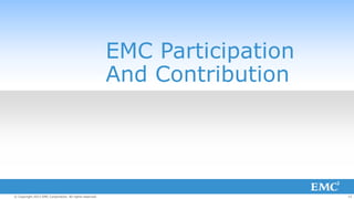 EMC Participation
And Contribution

© Copyright 2013 EMC Corporation. All rights reserved.

15

 
