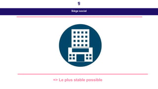 Siège social
=> Le plus stable possible
 