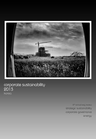 Corporate sustainability
         korea 2013

corporate sustainability
2013
korea


                                 6th annual esg review
                           strategic sustainability
                           corporate governance
                                           energy
 