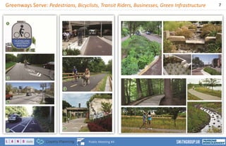 Greenways Serve: Pedestrians, Bicyclists, Transit Riders, Businesses, Green Infrastructure 7
Public Meeting #4
 