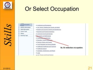 Skills     Or Select Occupation




2/1/2012                          21
 