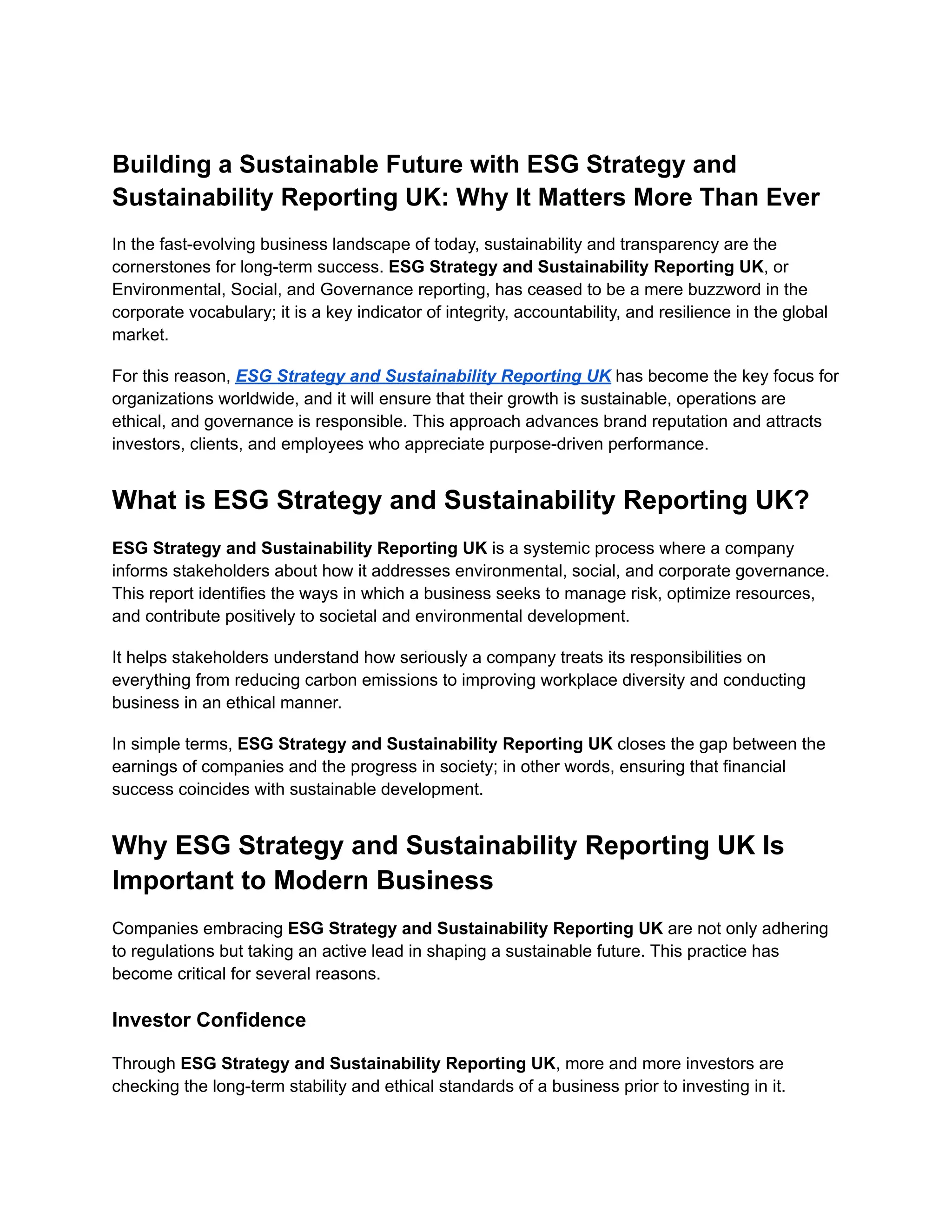 ESG Strategy and Sustainability Reporting UK | PDF