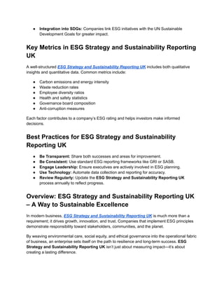 ESG Strategy and Sustainability Reporting UK | PDF