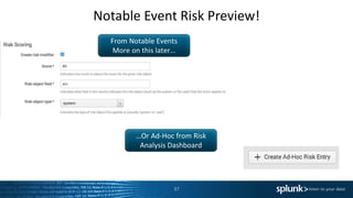 Notable Event Risk Preview!
37
From Notable Events
More on this later…
…Or Ad-Hoc from Risk
Analysis Dashboard
 
