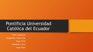 Pontificia Universidad
Católica del Ecuador
Tema: Esguinces
Integrantes: Nicole Rios
Karen Ortiz
Sebastián Cueva
Jorge Tipán
 