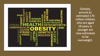 Globally,
around an
estimated 170
million children
who are aged
18 years or
younger are
now estimated
to be
overweight.
 
