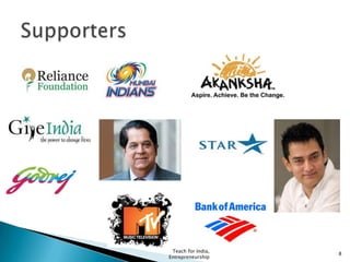 Teach for India,
Entrepreneurship
8
 
