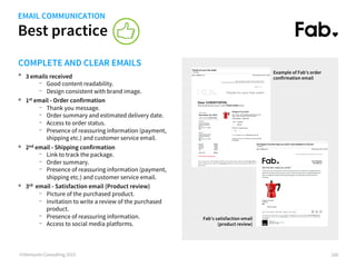 Best practice
©iVentures Consulting 2015
COMPLETE AND CLEAR EMAILS
Example of Fab’s order
confirmation email
100
EMAIL COM...