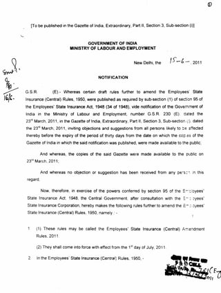Esic 21 06-11 notification | PDF | Business | Business and Finance