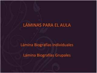 LÁMINAS PARA EL AULA
Lámina Biografías Individuales
Lámina Biografías Grupales
 