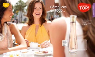 aromas
                                                                   LA COMPRA

                                     Cómplices
     ACTIVOS




                                                               TOP!




                                                                                                     ESENCIAS & AROMAS
                                     en todo...

                                                                       EXPRESSION
                                                                       Eau de parfum atomiseur
                                                                       50 ml / 1,7 fl.oz.
                                                                       Cód. 28168
                                                                       Valorizado en $ 299.00
                                                                       $ 169.90




                                            Floral Activa
                                            Expresa tus
                                            sentimientos
                                            con ﬂor de
                                            naranjo,
                                            jazmín y
                                            mimosas.




                                                            FROTA AQUÍ Y SIENTE
                                                            EL AROMA EN TU PIEL




46      promoción Special pág. 136                                                              47
 