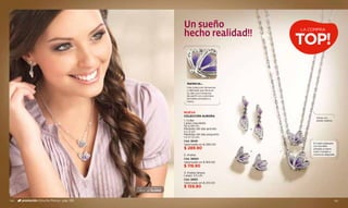 Un sueño                            LA COMPRA
                                                                   hecho realidad!!
                                                                                                       TOP!

                                                                     Aurora es...
                                                                     Una colección femenina
                                                                     y delicada que lleva en
                                                                     su dije una mariposa
                                                                     de perﬁl con coloridos
                                                                     esmaltes pintados a
                                                                     mano.



                                                                   NUEVA
                                                                   COLECCIÓN AURORA
                                                                                                             Viene con
                                                                   1. Collar                                 doble cadena.
                                                                   Largo regulable:
                                                                   42 a 49 cm.
                                                                   Medidas del dije grande:    3
                                                                   2 x 2 cm.
                                                                   Medidas del dije pequeño:
                                                                   1,5 X 1,5 cm.
                                                                   Cód. 38481
                                                                                                           En baño plateado
                                                                   Valorizado en $ 390.00
                                                                                                           con esmalte
                                                                   $ 289.90                                pintado a mano
                                                                                               2   1       color morado y
                                                                   2. Aretes                               crema en degradé.
                                                                   Cód. 38660
                                                                   Valorizado en $ 160.00
                                                                   $ 119.90
                                                                   3. Aretes largos
                                                                   Largo: 3,5 cm.
                                                                   Cód. 38661
                                                                   Valorizado en $ 210.00
                                           NUESTRA BIJOUTERIE ES   $ 159.90
                                           LIBRE DE PLOMO


144   promoción Estuche Precius pág. 139                                                                                     145
 