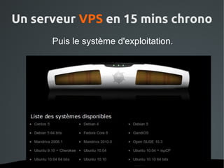 Un serveur VPS en 15 mins chrono
        Puis le système d'exploitation.




                  
 