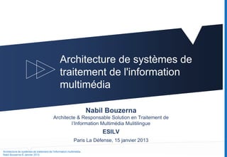 Architecture de systèmes de traitement de l'information multimédia
Nabil Bouzerna © Janvier 2013
Architecture de systèmes ...