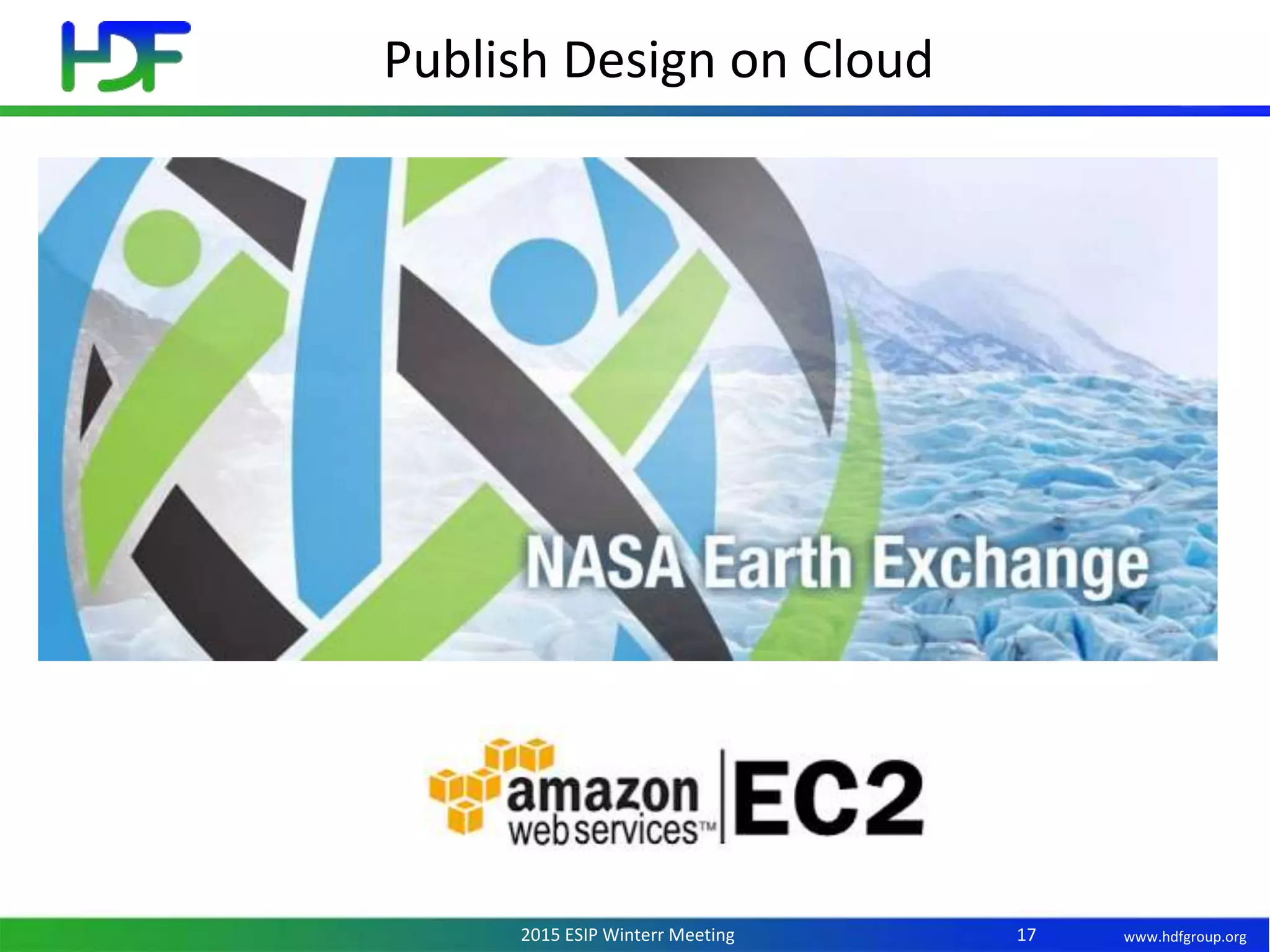 www.hdfgroup.org2015 ESIP Winterr Meeting
Publish Design on Cloud
17
 
