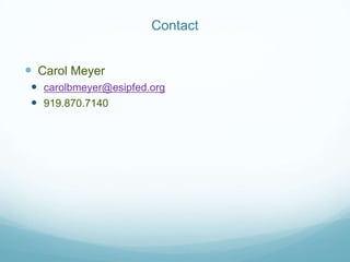Contact


 Carol Meyer
  carolbmeyer@esipfed.org
  919.870.7140
 