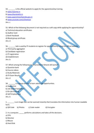 Iti Questions ITI Employability Skills IT Literacy Question Bank New | PDF