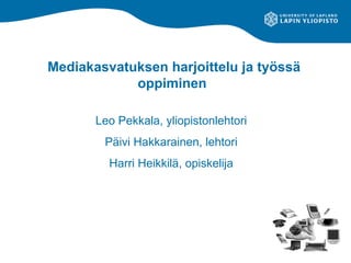 Mediakasvatuksen harjoittelu ja työssä oppiminen  Leo Pekkala, yliopistonlehtori Päivi Hakkarainen, lehtori Harri Heikkilä, opiskelija 