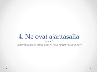 4. Ne ovat ajantasalla
Toimivatko kaikki lomakkeet? Onko hinnat muuttuneet?
 