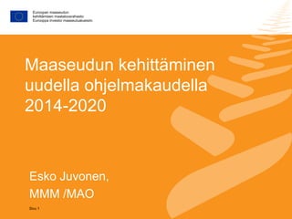 Maaseudun kehittäminen
uudella ohjelmakaudella
2014-2020



Esko Juvonen,
MMM /MAO
Sivu 1
 