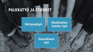 PALKKATY? JA ETUUDET
Siirtym?ty?
Klubitalon
tuettu ty?
Itsen?inen
ty?
 