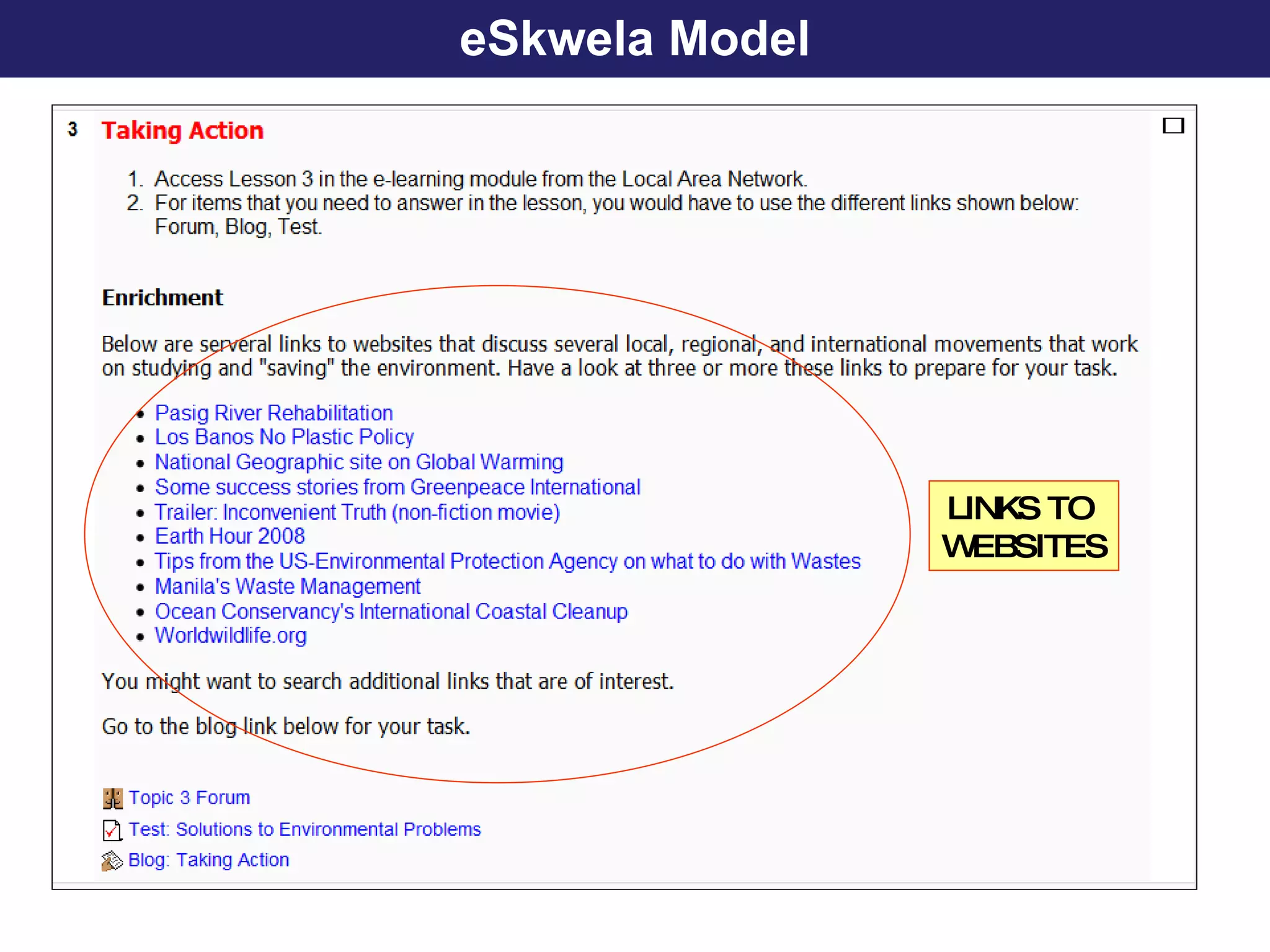 eSkwela Model LINKS TO  WEBSITES 