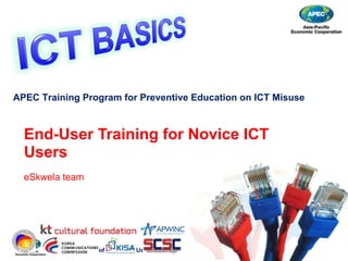Responsible Use of ICT – End User Training
End-User Training for Novice ICT
Users
eSkwela team
APEC Training Program for Preventive Education on ICT Misuse
 